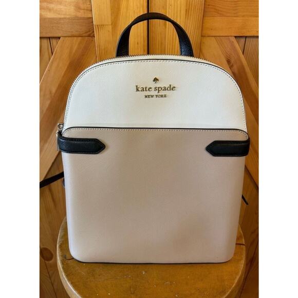 Kate Spade Staci Medium Dome Backpack Color-block Beige Saffiano Leather - Picture 1 of 10